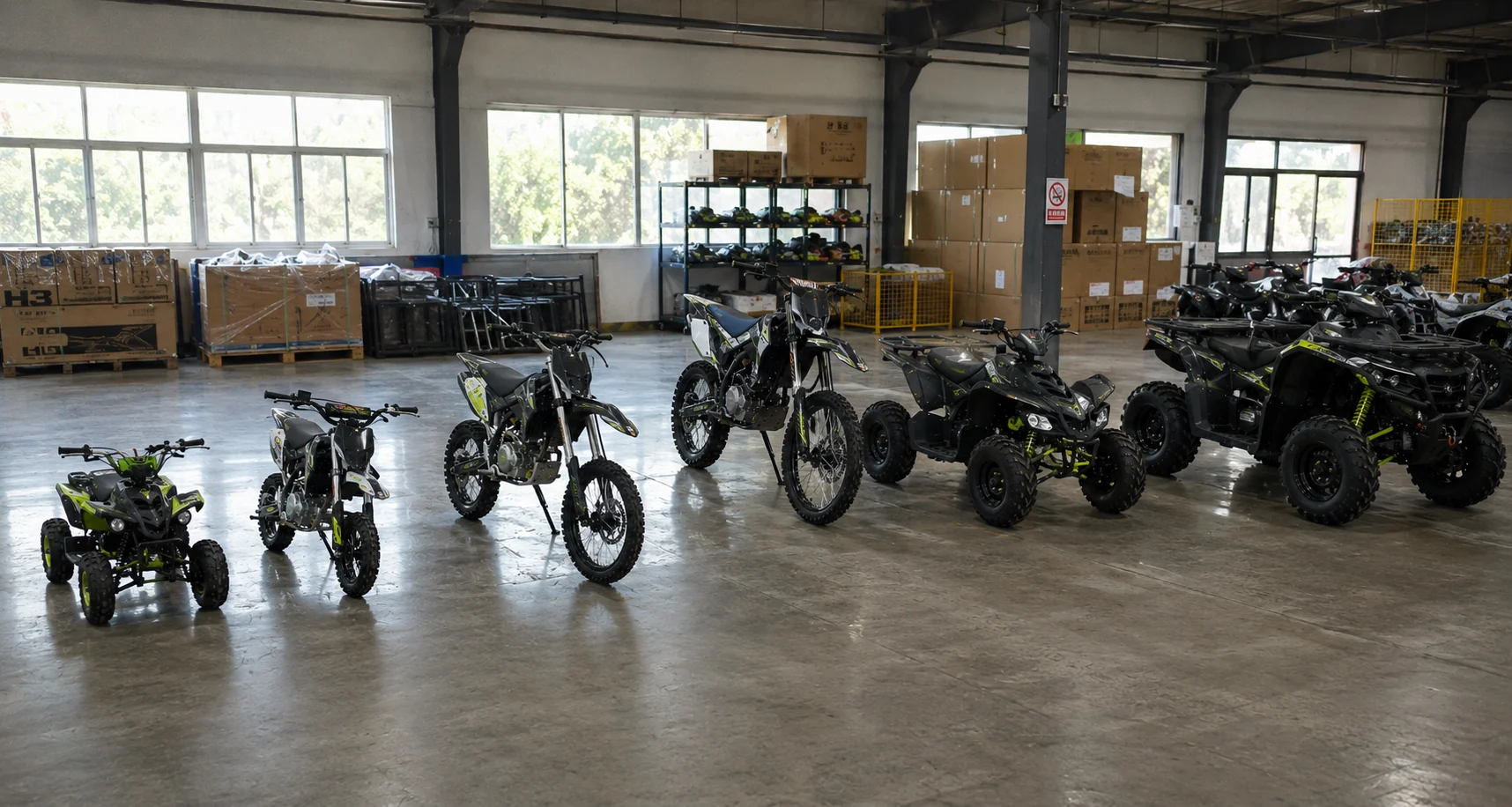 Illustrative product range of dirt bikes and ATVs